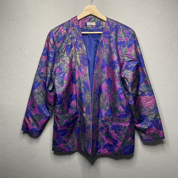 First Thaisilk Jackets & Blazers - Vintage First Thaisilk Womens Floral Blazer Jacket 100% Silk Purple/Gold/Blue M